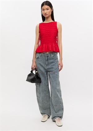 Cotton poplin smock tie string top Racing Red W0904 Ganni 